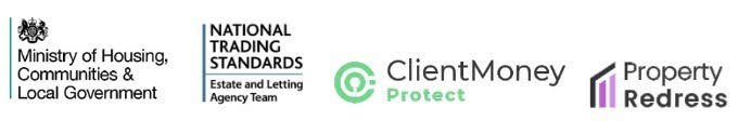 Ministry of Housing, Communities and Local Government, National Trading Standards, Client Money Protect, and Property Redress logos